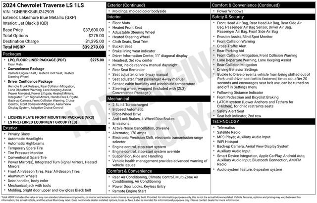 Used 2024 Chevrolet Traverse LS w/ LPO, Floor Liner Package FWD image 30