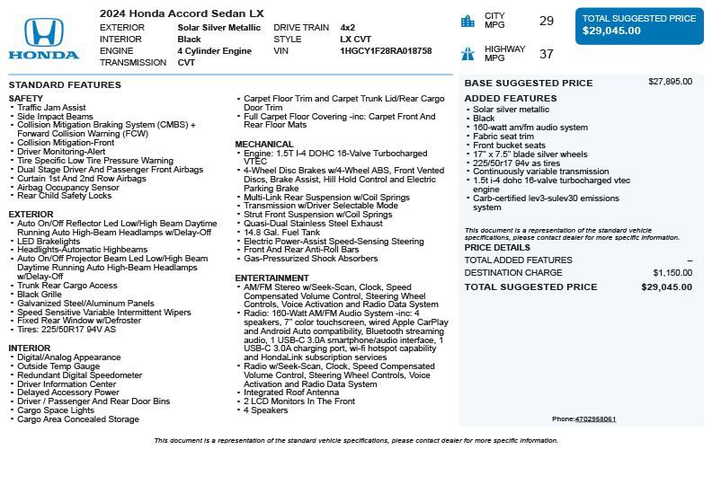 Used 2024 Honda Accord LX image 3