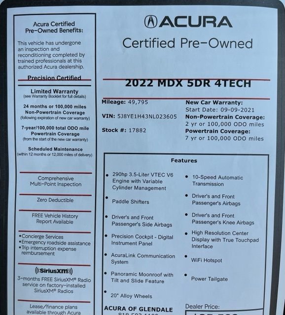 Certified 2022 Acura MDX w/ Technology Package AWD/4WD image 2