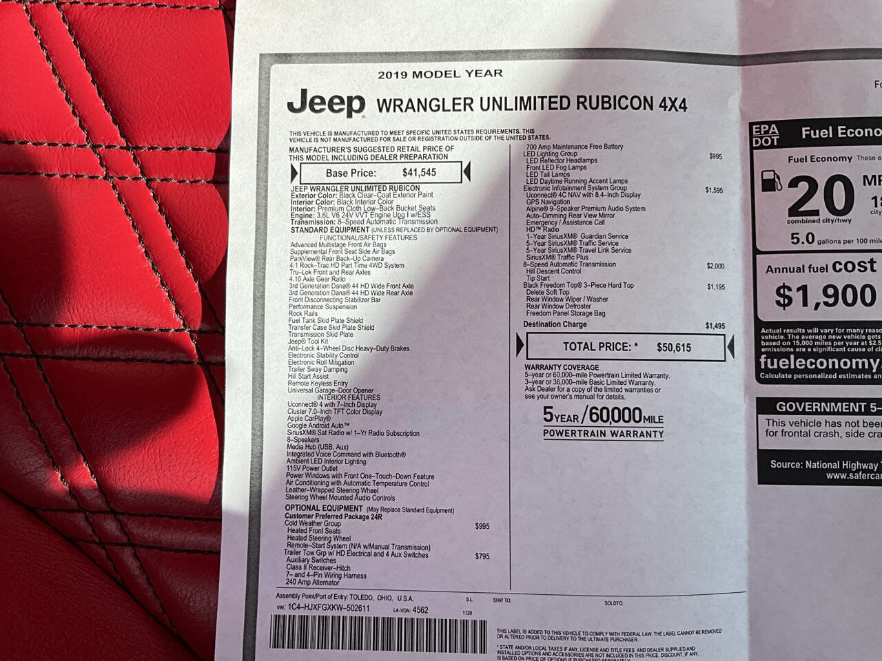 Used 2019 Jeep Wrangler Unlimited Rubicon image 49