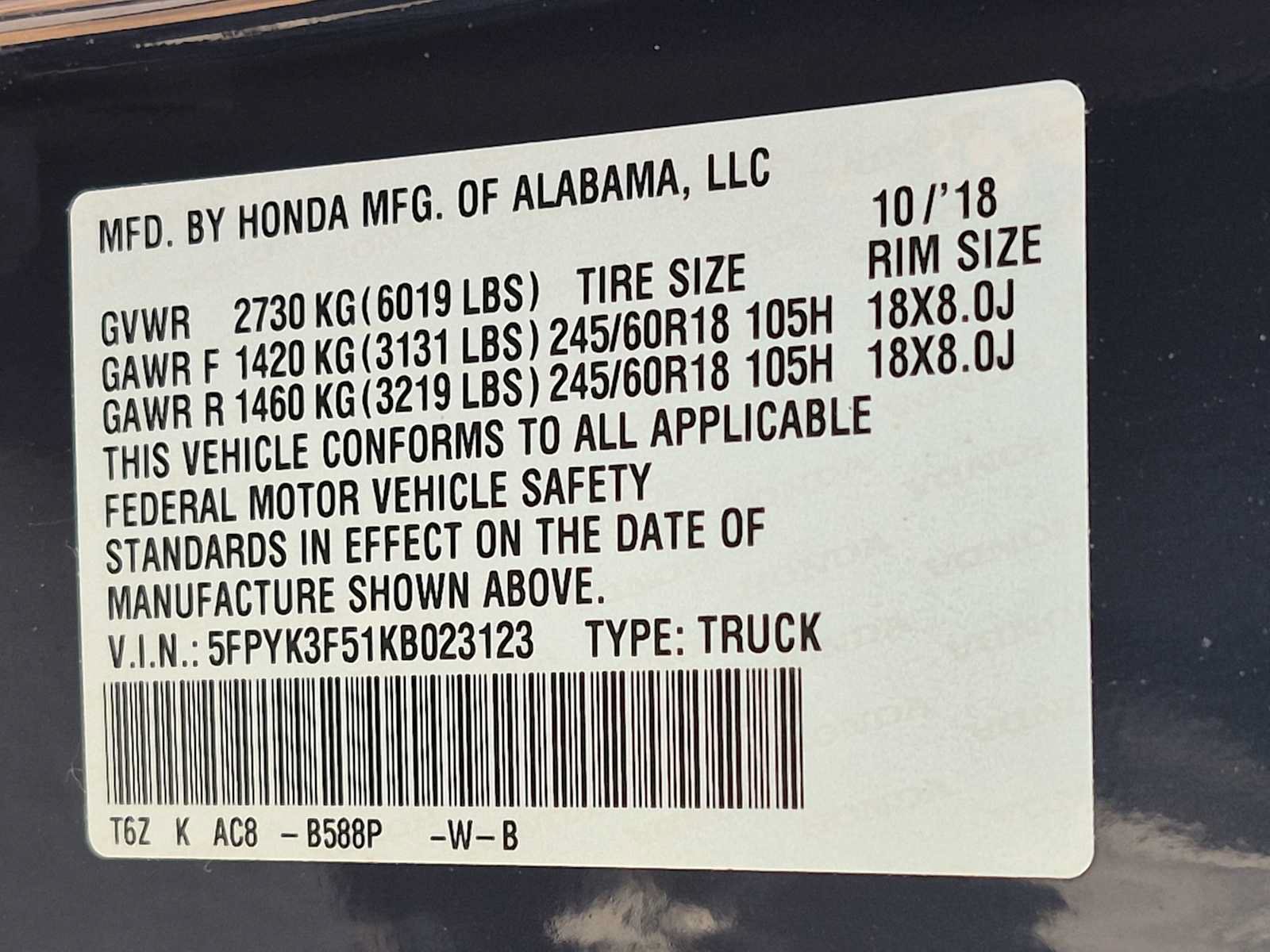 Certified 2019 Honda Ridgeline RTL image 31