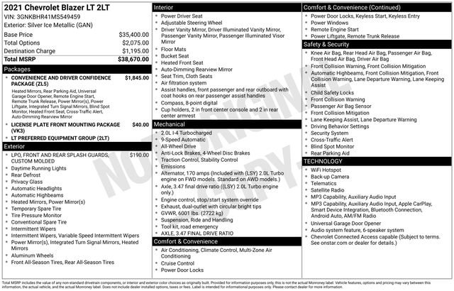 Certified 2021 Chevrolet Blazer LT AWD/4WD image 29