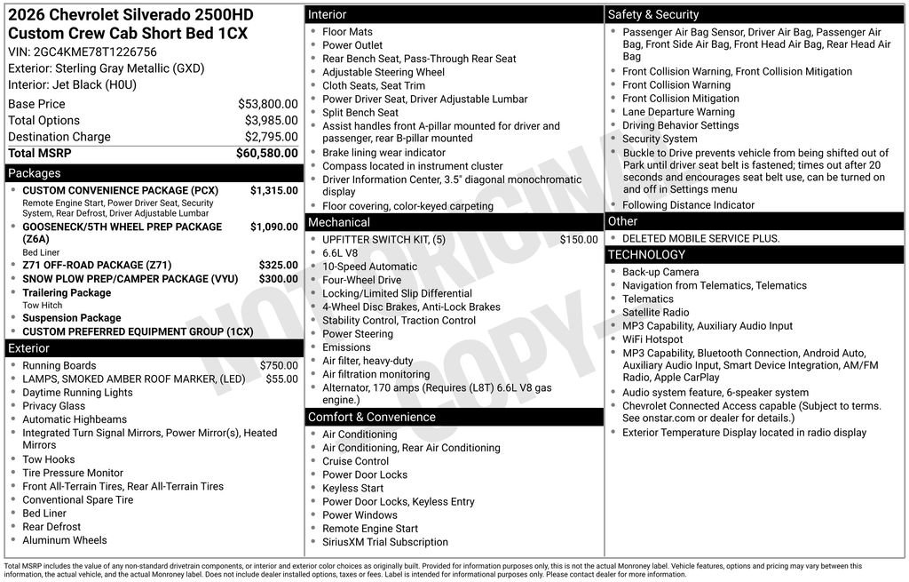 New 2026 Chevrolet Silverado 2500 Custom w/ Custom Convenience Package AWD/4WD image 10