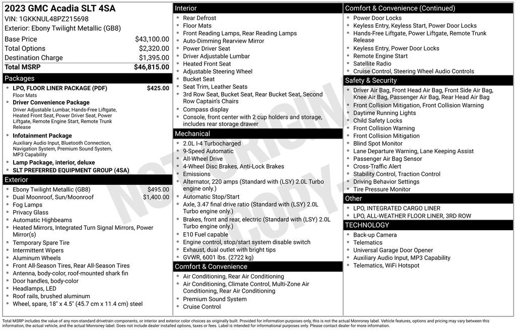 Used 2023 GMC Acadia SLT w/ LPO, Floor Liner Package AWD/4WD image 11