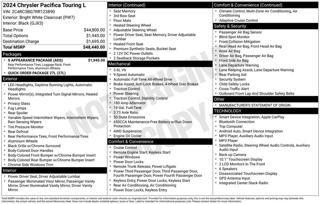 Used 2024 Chrysler Pacifica Touring-L w/ S Appearance Package AWD/4WD image 48