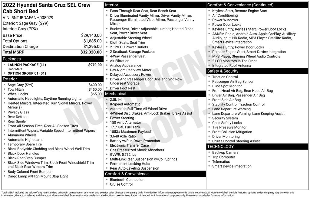 Used 2022 Hyundai Santa Cruz SEL w/ Launch Package AWD/4WD image 15