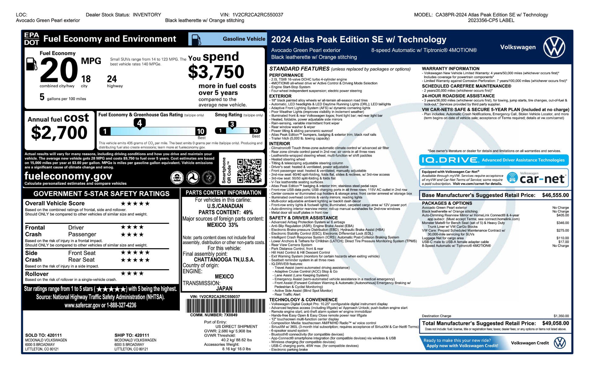 Used 2024 Volkswagen Atlas Peak Edition SE AWD/4WD image 11