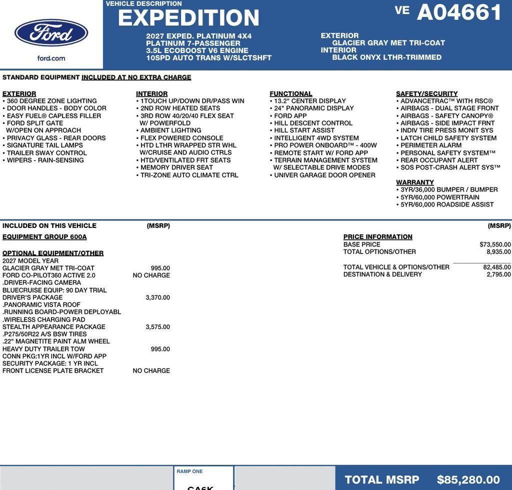 New 2027 Ford Expedition Platinum w/ Stealth Appearance Package AWD/4WD image 2