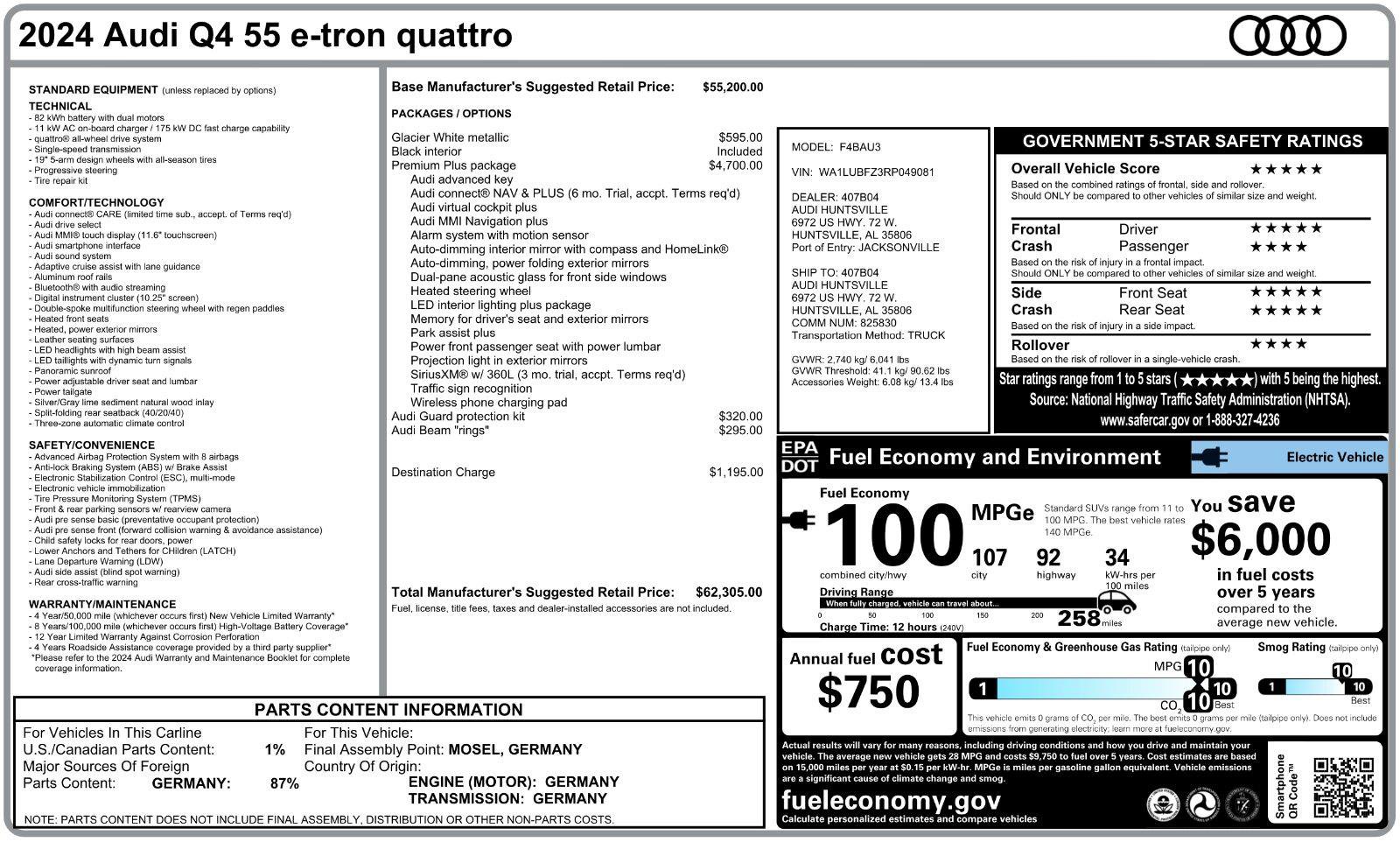 Used 2024 Audi Q4 e-tron Premium Plus w/ Premium Plus AWD/4WD image 5
