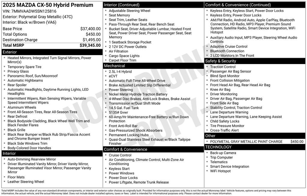 Certified 2025 MAZDA CX-50 AWD 2.5 Hybrid w/ Premium Pkg image 5