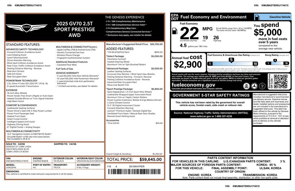 Used 2025 Genesis GV70 2.5T Sport Prestige w/ Sport Prestige Package image 4