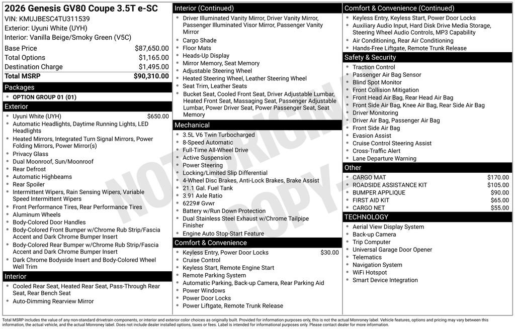 New 2026 Genesis GV80 3.5T e-SC image 4