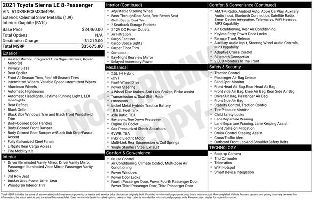 Used 2021 Toyota Sienna LE FWD image 48