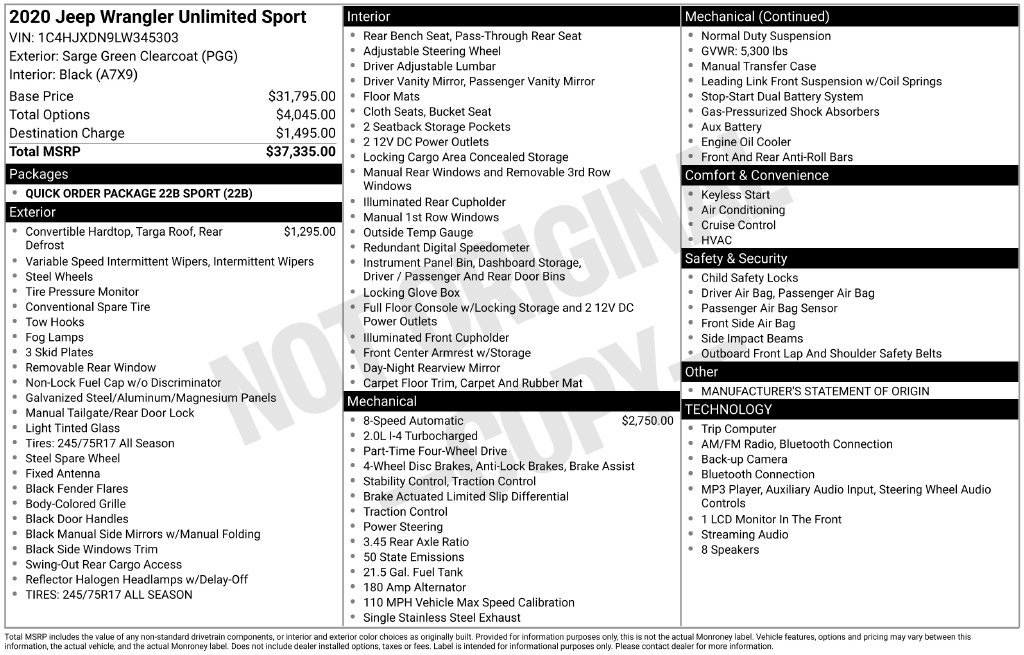 Used 2020 Jeep Wrangler Unlimited Sport AWD/4WD image 31