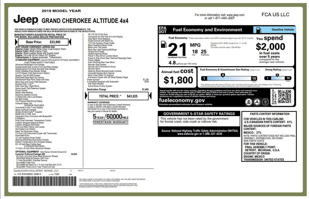 Used 2019 Jeep Grand Cherokee Altitude AWD/4WD image 6