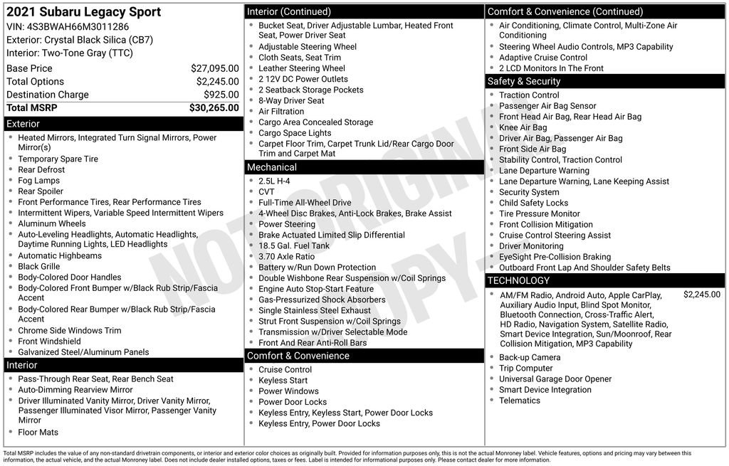 Used 2021 Subaru Legacy 2.5i Sport image 42