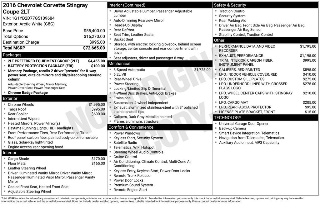 Used 2016 Chevrolet Corvette Stingray w/ 2LT Preferred Equipment Group image 24