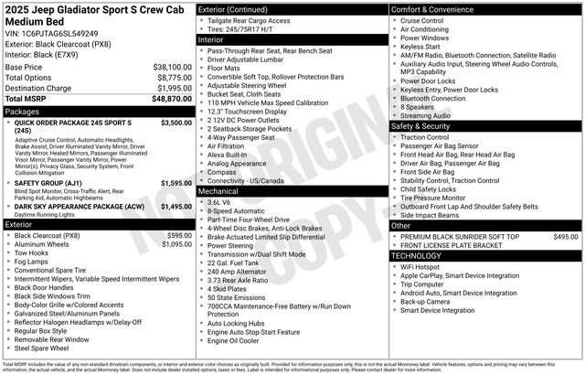 New 2025 Jeep Gladiator Sport AWD/4WD image 34