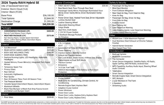New 2026 Toyota RAV4 SE w/ Convenience Package AWD/4WD image 2