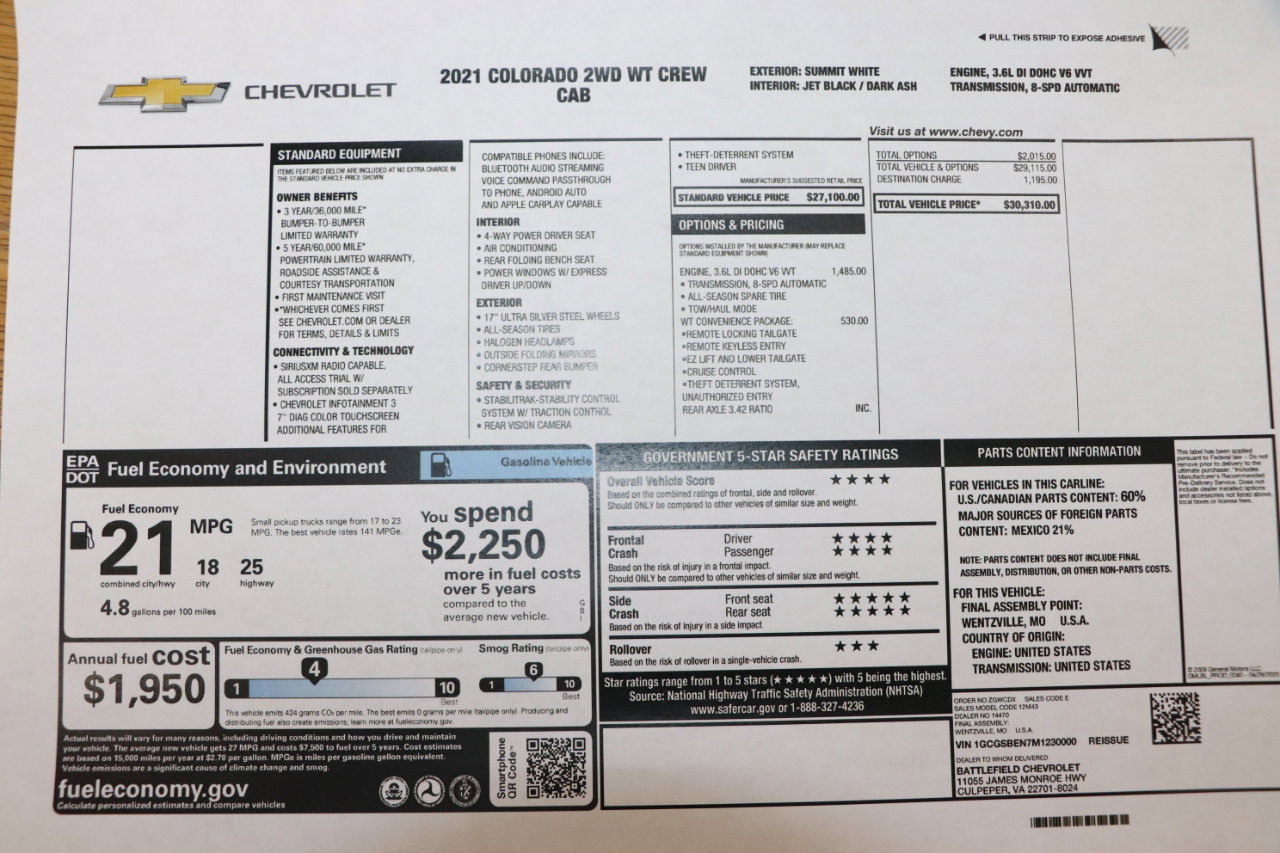 Used 2021 Chevrolet Colorado W/T w/ WT Convenience Package image 36