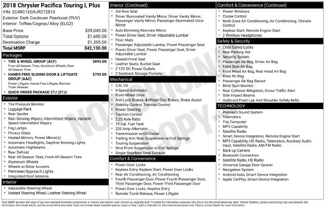 Used 2018 Chrysler Pacifica Touring-L Plus w/ Tire & Wheel Group FWD image 28