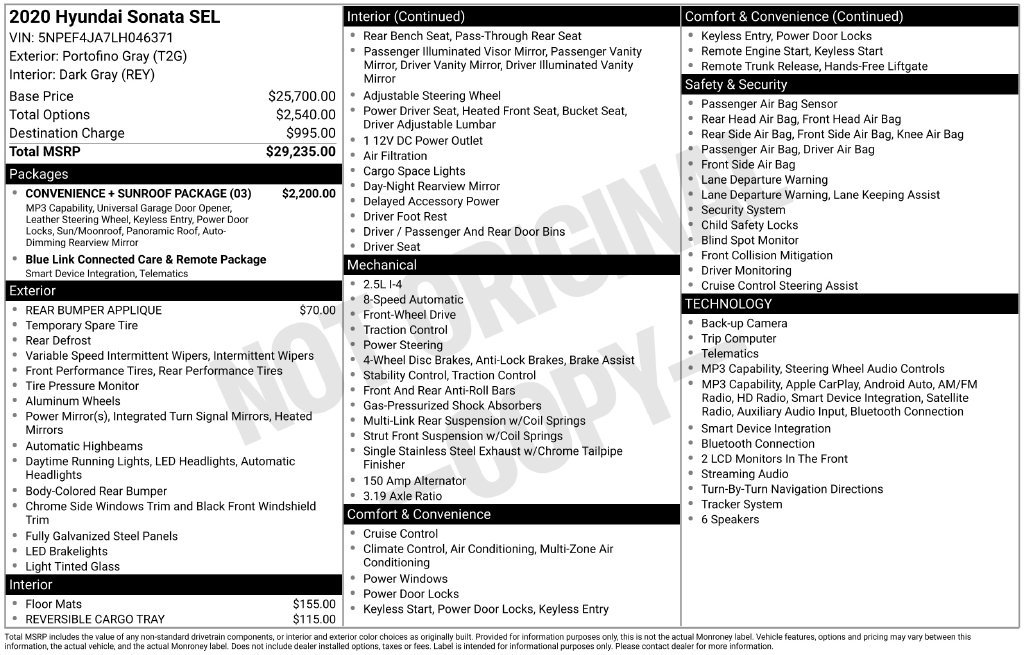 Used 2020 Hyundai Sonata SEL w/ Convenience + Sunroof Package FWD image 6