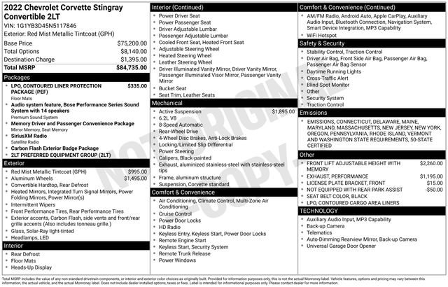 Certified 2022 Chevrolet Corvette Stingray Preferred Conv image 36