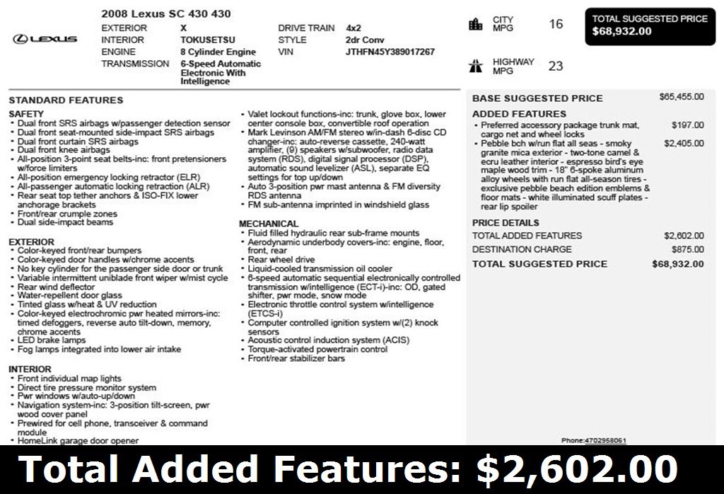 Used 2008 Lexus SC 430 Convertible image 3