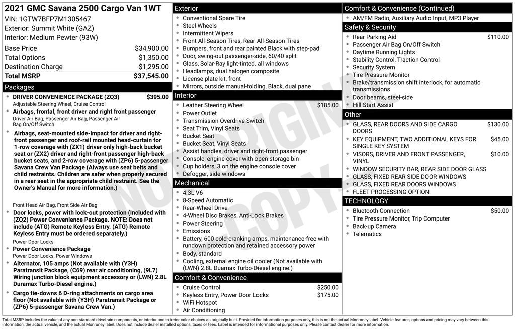 Used 2021 GMC Savana 2500 Extended w/ Driver Convenience Package image 6