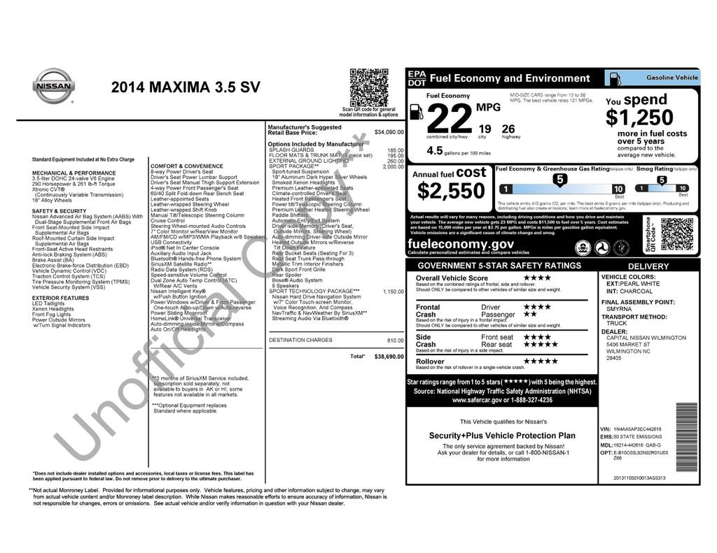 Used 2014 Nissan Maxima 3.5 SV w/ Sport Package image 6
