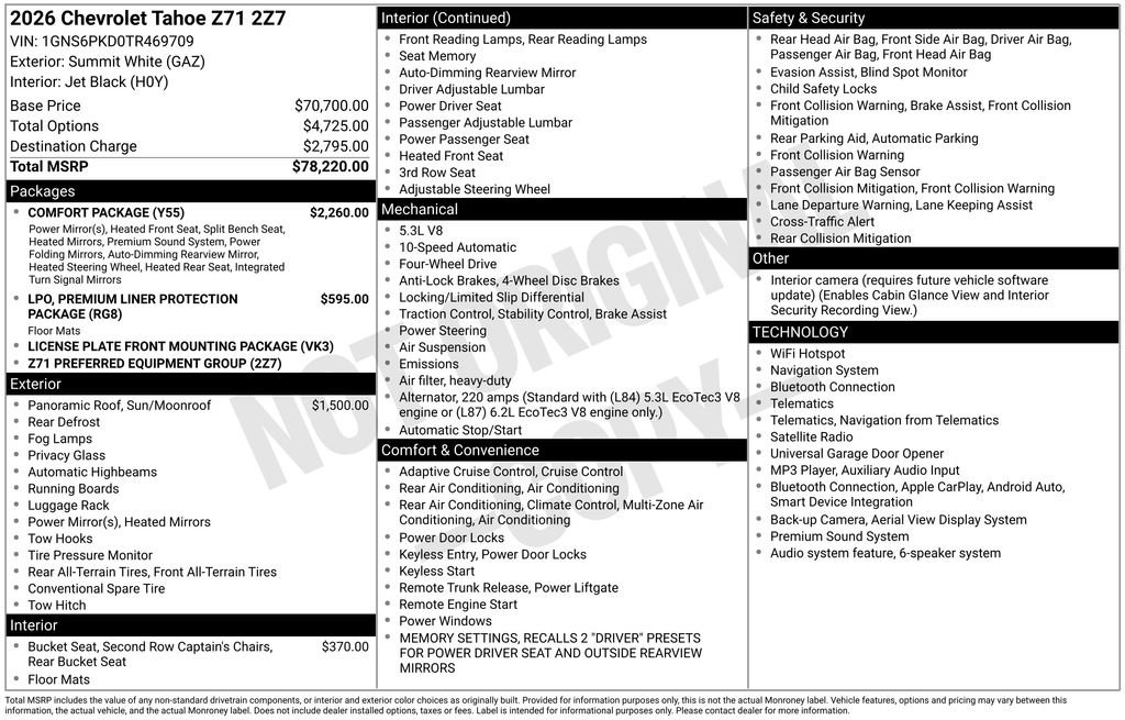 New 2026 Chevrolet Tahoe Z71 w/ Comfort Package AWD/4WD image 8