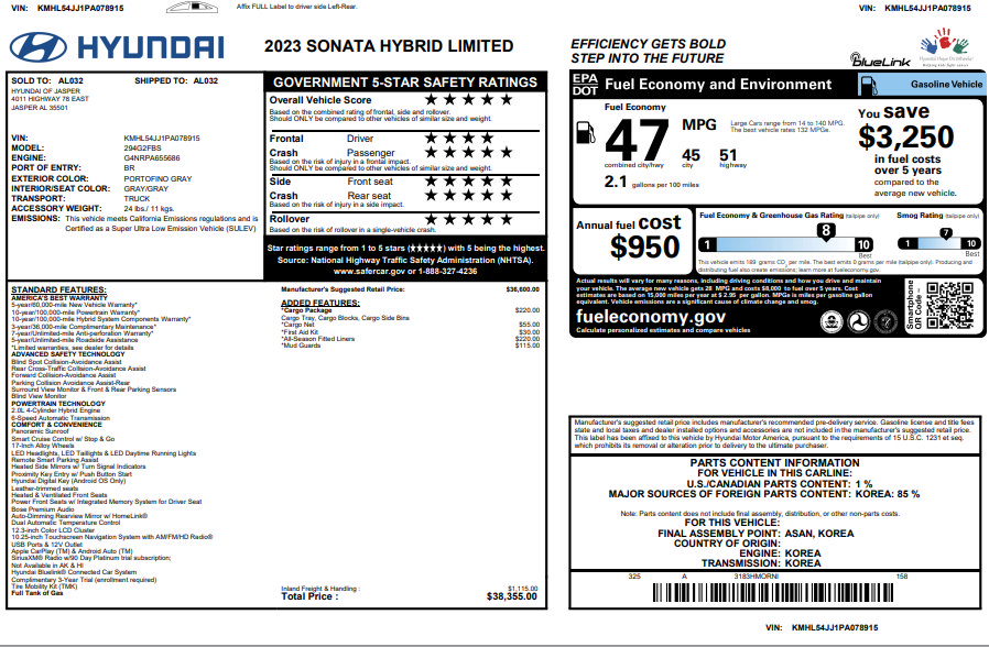 Used 2023 Hyundai Sonata Limited w/ Cargo Package FWD image 3