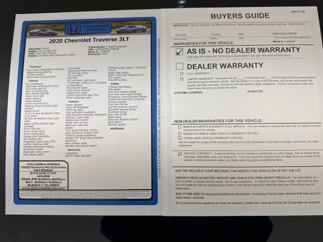 Used 2020 Chevrolet Traverse LT w/ LPO, Floor Liner Package image 35