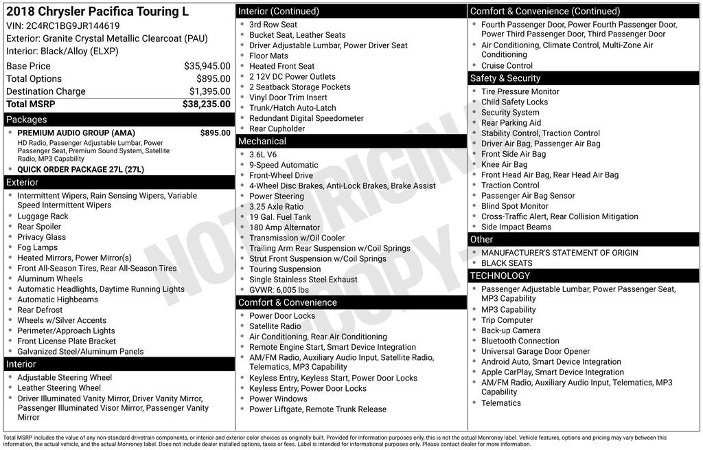 Used 2018 Chrysler Pacifica Touring-L w/ Premium Audio Group FWD image 4
