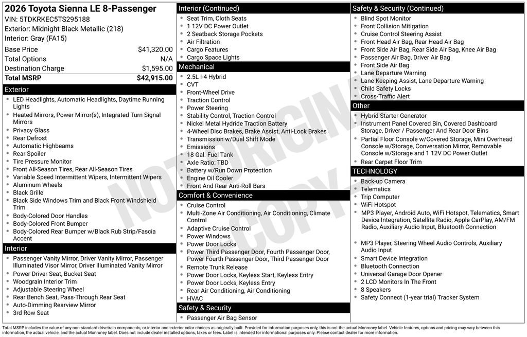 Used 2026 Toyota Sienna LE FWD image 7