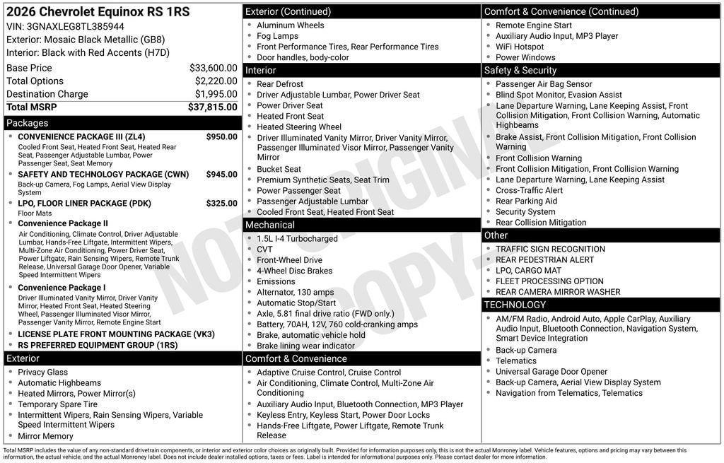 New 2026 Chevrolet Equinox RS w/ Convenience Package III FWD image 4