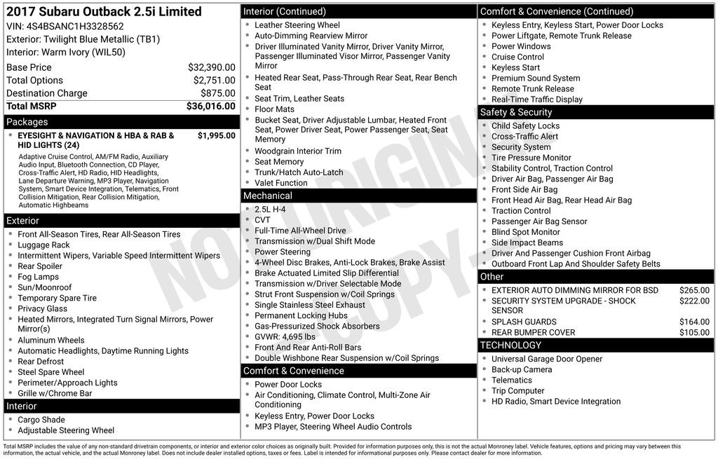Used 2017 Subaru Outback 2.5i Limited image 29