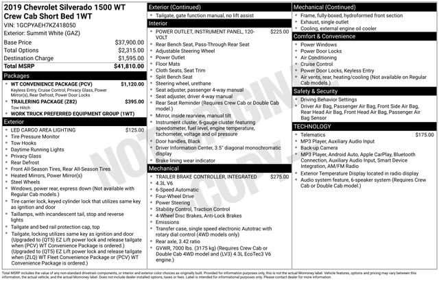 Certified 2019 Chevrolet Silverado 1500 W/T w/ WT Convenience Package AWD/4WD image 46