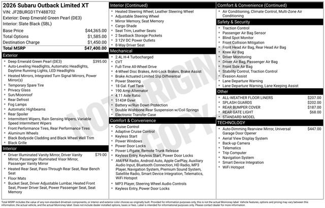 New 2026 Subaru Outback Limited XT image 5