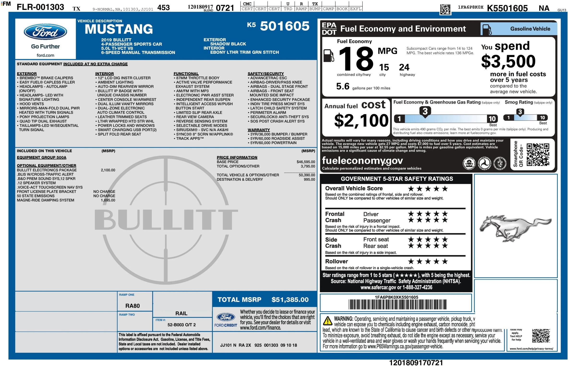 Used 2019 Ford Mustang Bullitt w/ Bullitt Electronics Package RWD image 2
