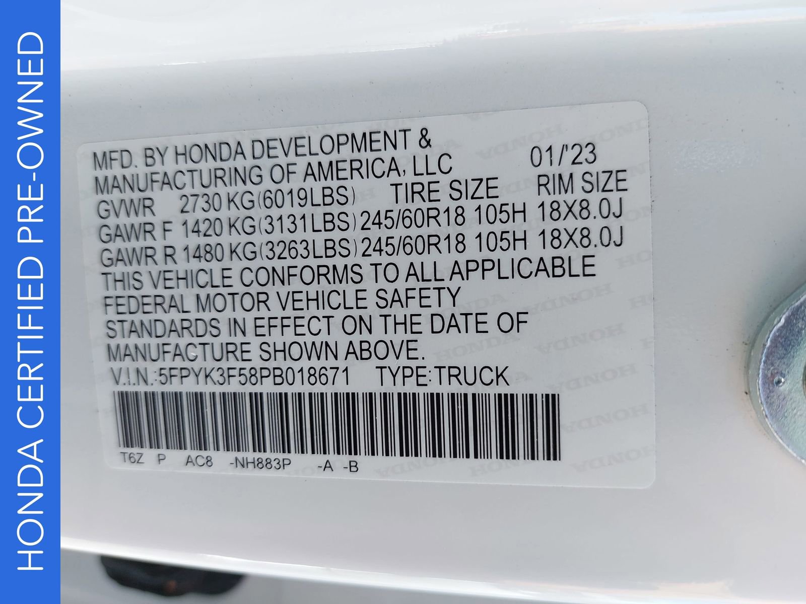 Certified 2023 Honda Ridgeline RTL image 37