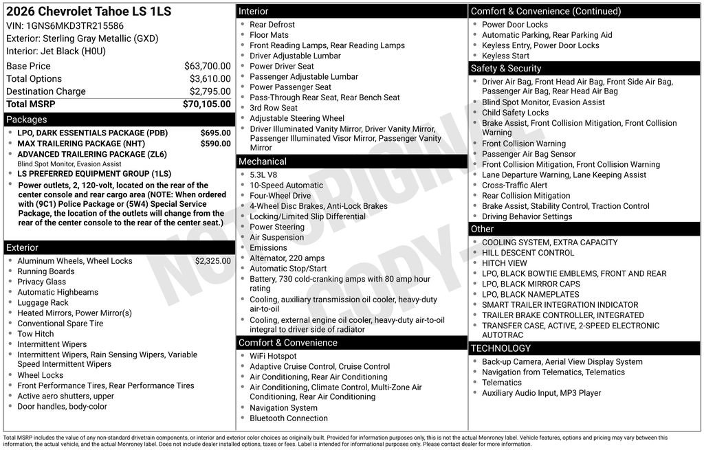 New 2026 Chevrolet Tahoe LS w/ LPO, Dark Essentials Package image 26