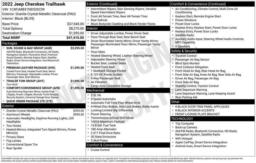 Used 2022 Jeep Cherokee Trailhawk w/ Sun, Sound & Nav Group image 38