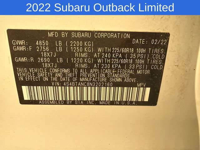 Used 2022 Subaru Outback Limited AWD/4WD image 18