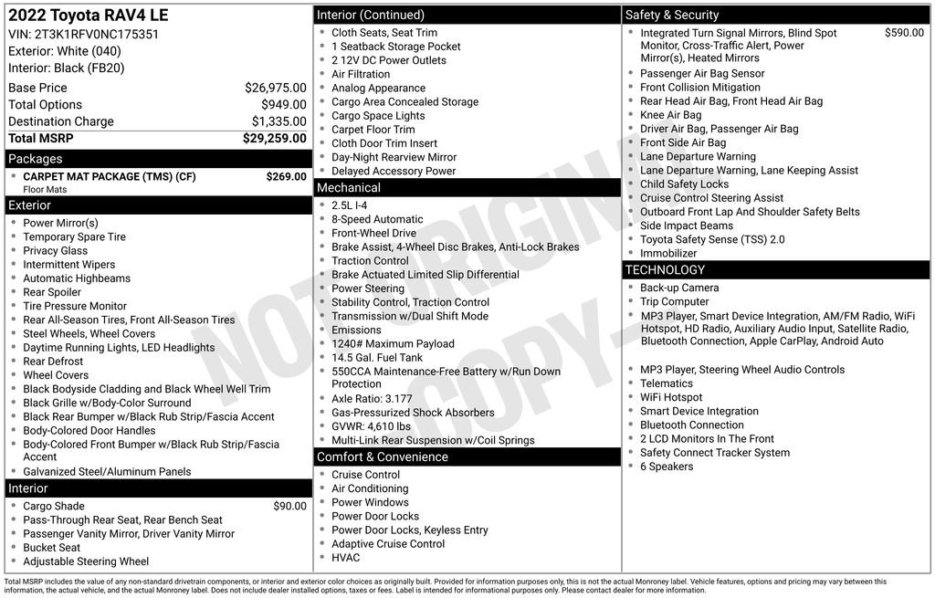 Used 2022 Toyota RAV4 LE w/ Carpet Mat Package (TMS) FWD image 30