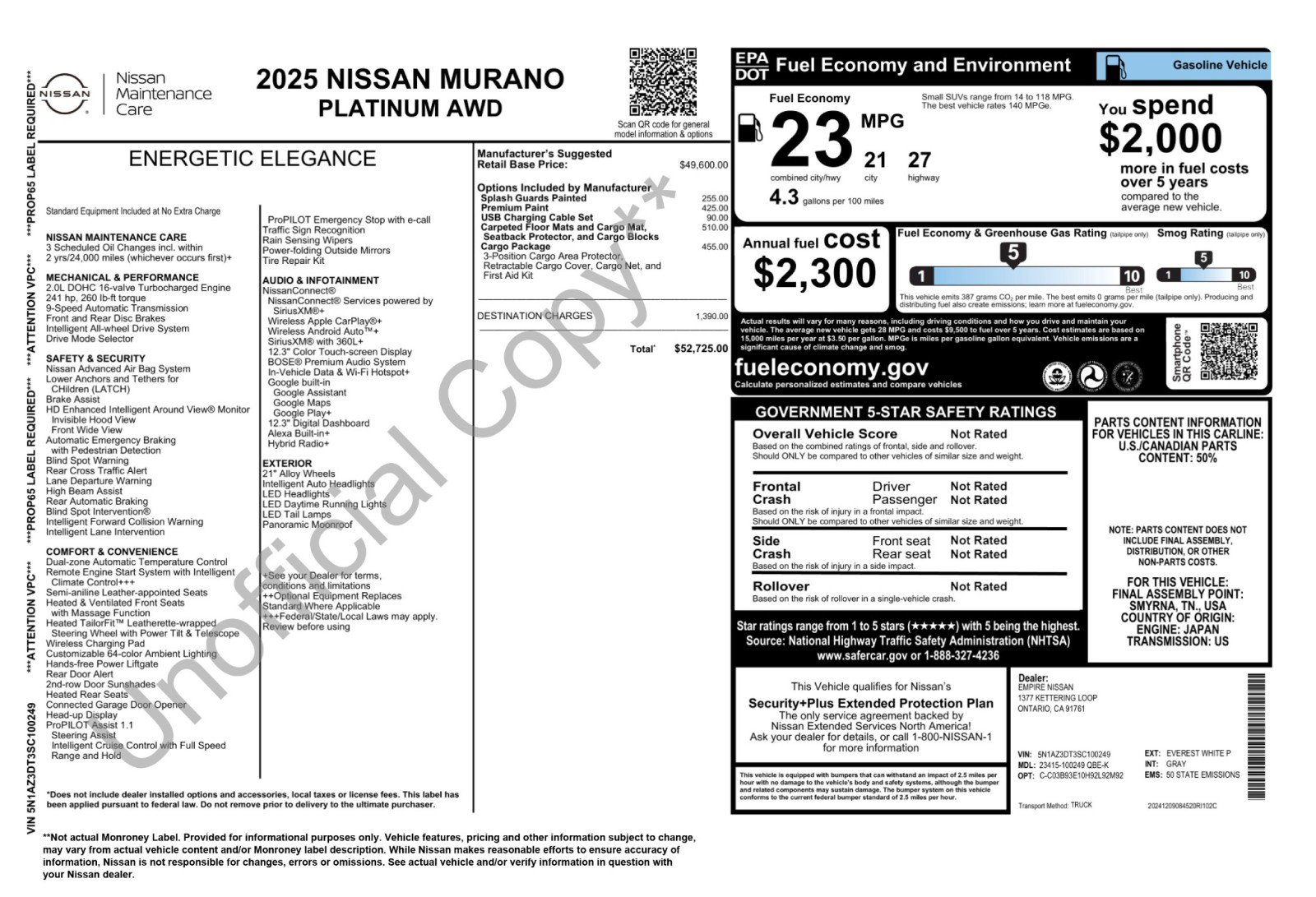 Used 2025 Nissan Murano Platinum w/ Cargo Package AWD/4WD image 55