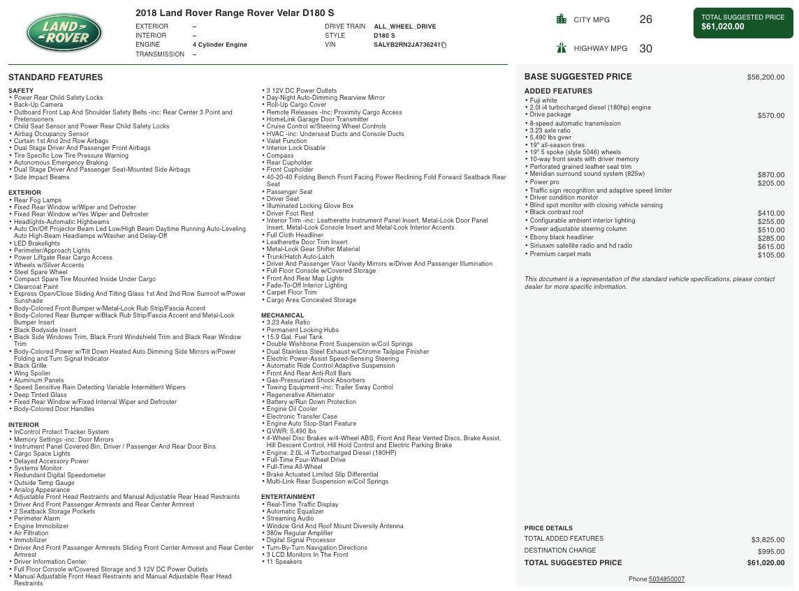 Used 2018 Land Rover Range Rover Velar S image 5