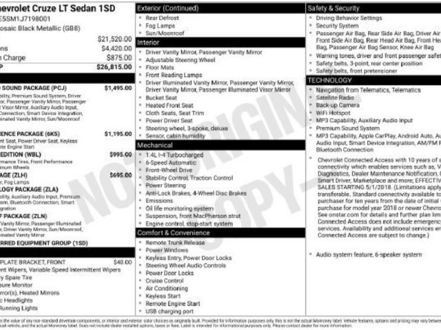 Used 2018 Chevrolet Cruze LT w/ Sun And Sound Package FWD image 42