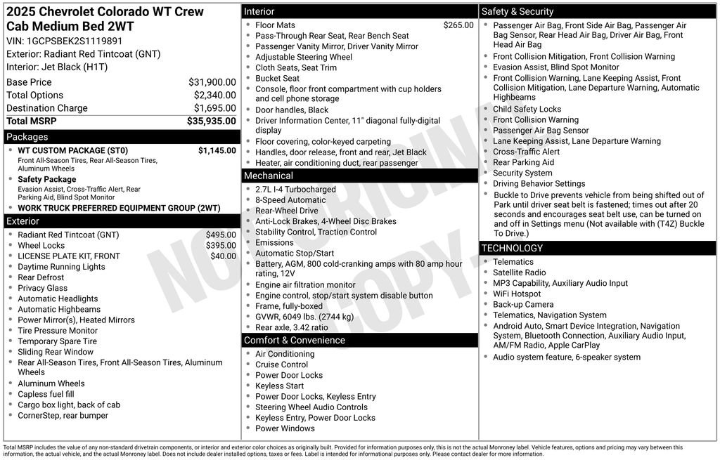 Used 2025 Chevrolet Colorado W/T w/ WT Custom Package RWD image 2