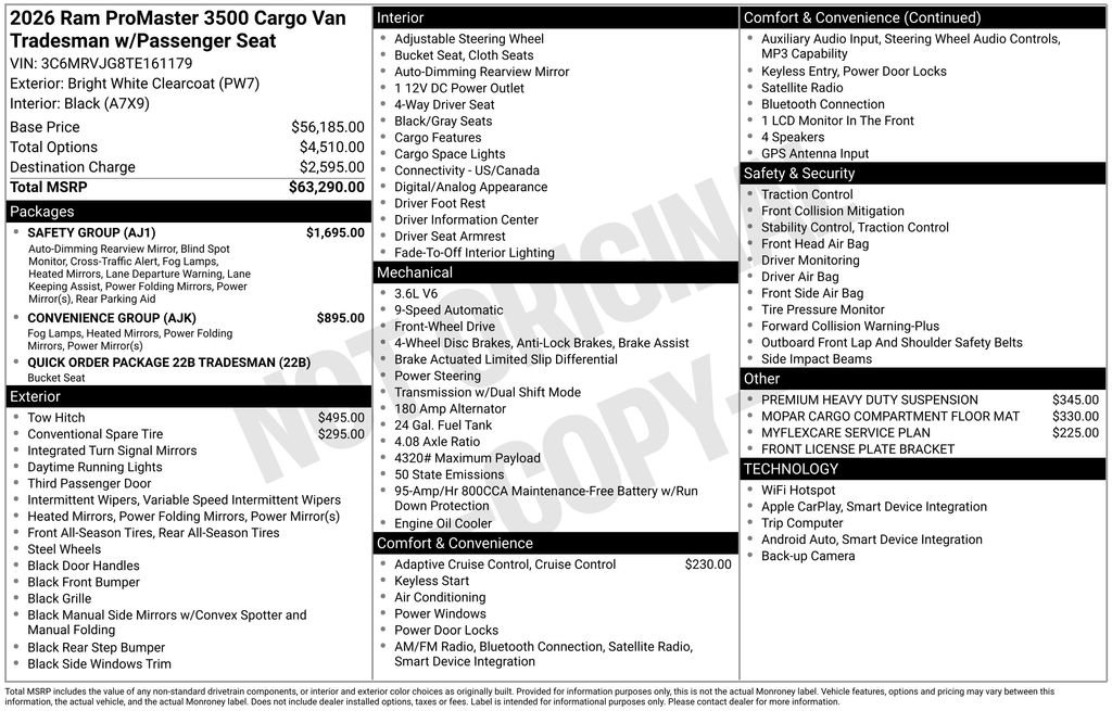 New 2026 RAM ProMaster 3500 w/ Safety Group image 2